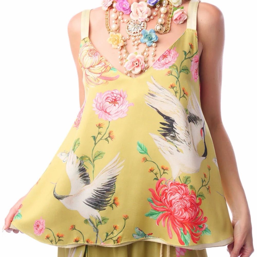 NWT ARATTA Reversible Legend of the Crane Cami Tank Top Embellished Small S